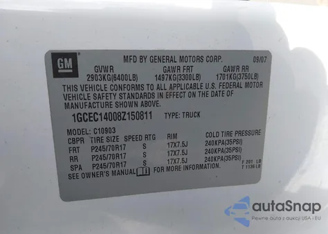 2008 Chevrolet Silverado 1500 Work Truck z USA, uszkodzony, nr VIN 1GCEC14008Z150811